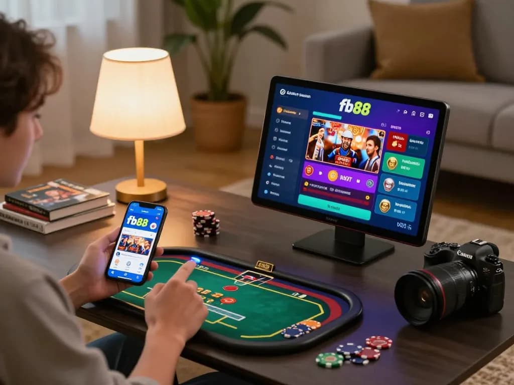 Engaging in dynamic gameplay on fb88 mobile app in a cozy home environment.