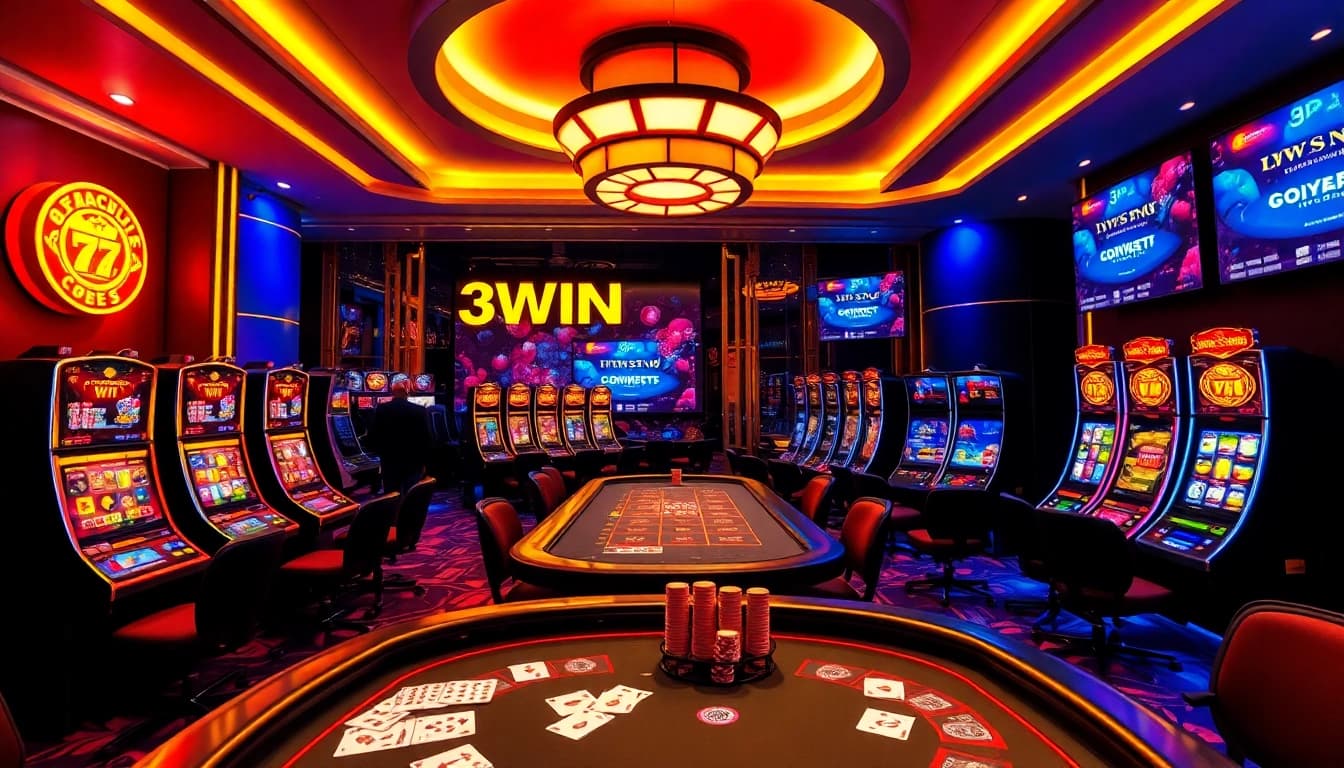 3WIN immersive gaming environment showcasing luxurious live casino and slot machines