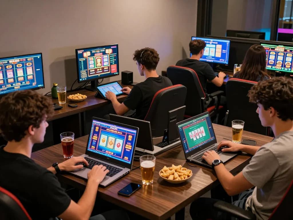 Players engaging with online RR88 casino games in a cozy home setting, showcasing strategic gameplay.