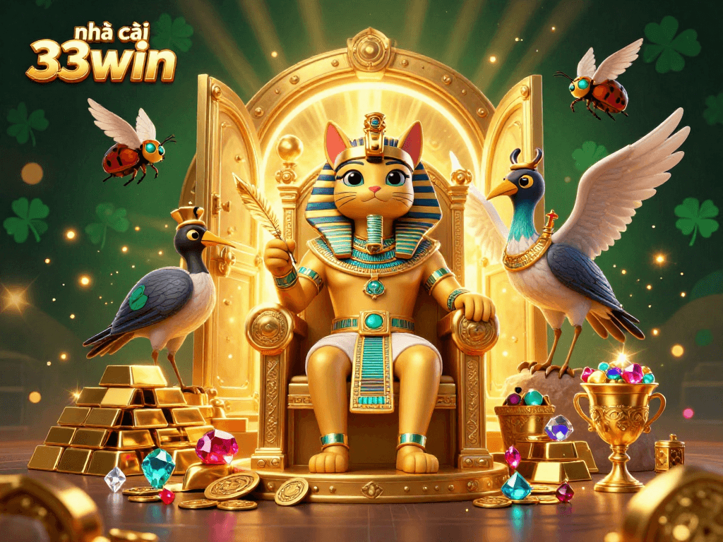 Experience the thrills at nhà cái 33win with captivating 3D illustrations of Egyptian-themed casino riches.