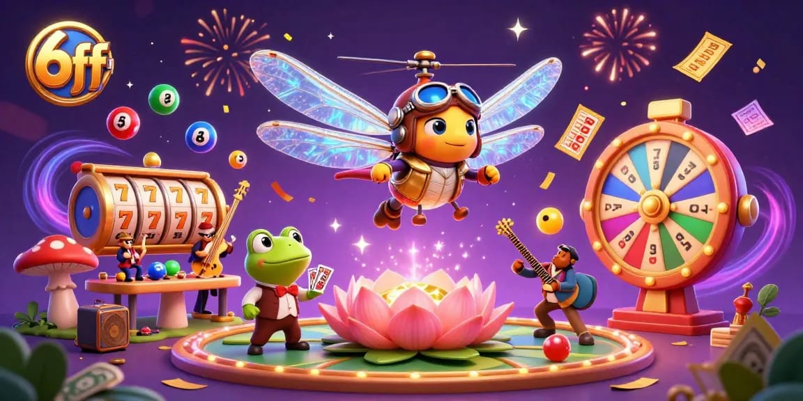Engage with 6ff in this vibrant illustration featuring lively casino activities and characters.