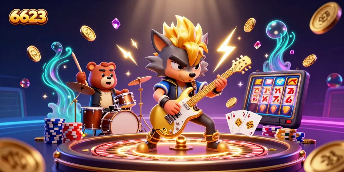 Experience 6623's thrilling casino energy with dynamic characters, coins, and games in action.