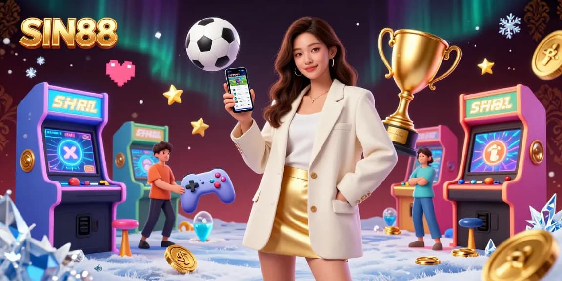 SIN88 promotes excitement in online sports betting with a dynamic 3D casino illustration.