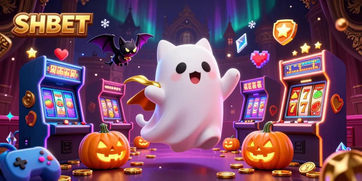 SHBET offers an engaging experience with vibrant characters in a haunted casino scene.