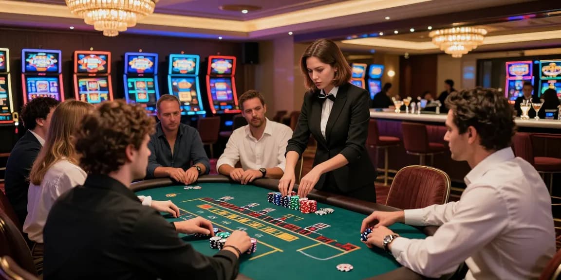 Live gaming at KO66 casino with players enjoying high-stakes blackjack and vibrant slot machines.