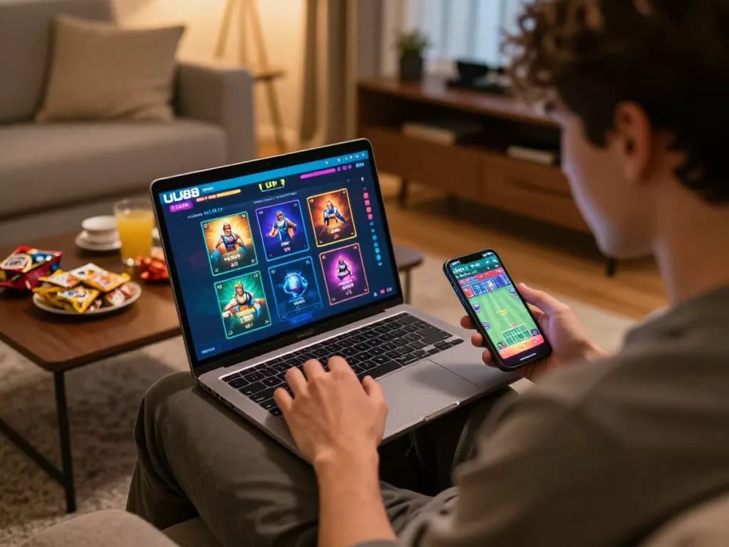Engaged player strategizing while betting on UU88 gaming platform from a cozy home setup.
