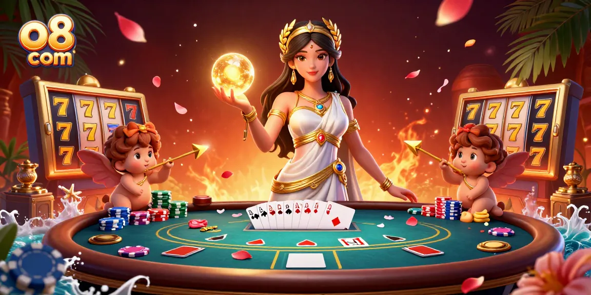 Experience the thrill of o8 com with this vibrant scene filled with poker action and jackpots.