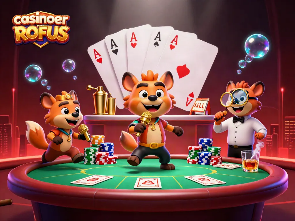 Engage with casinoer uden ROFUS through laughter and vibrant gaming scenes featuring cartoon hyenas.