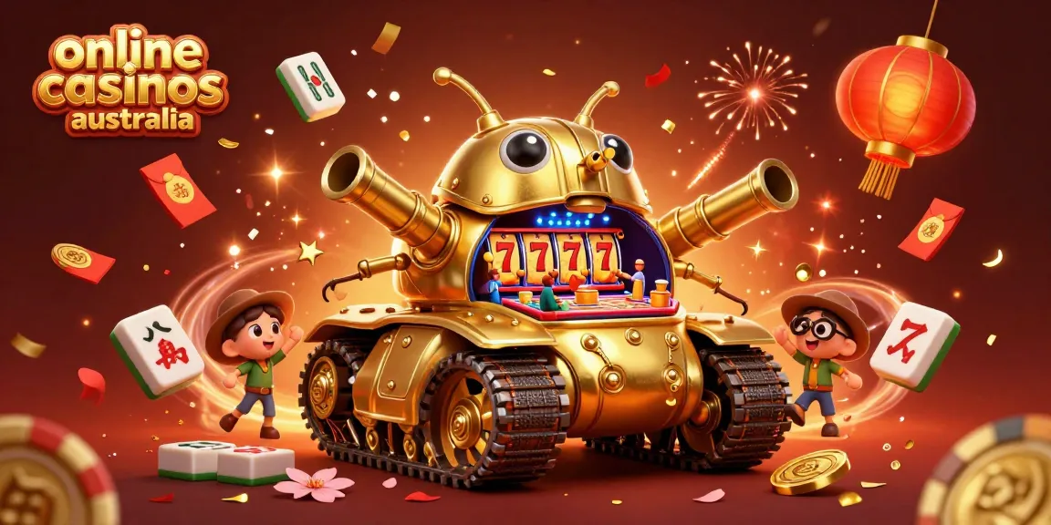 Engage with online casinos Australia through an energetic 3D casino scene featuring a golden beetle tank.