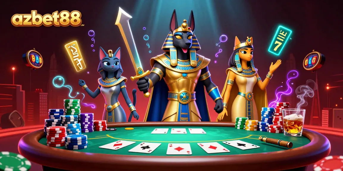Win big at azbet88 with a dynamic casino scene featuring Anubis and Bastet.