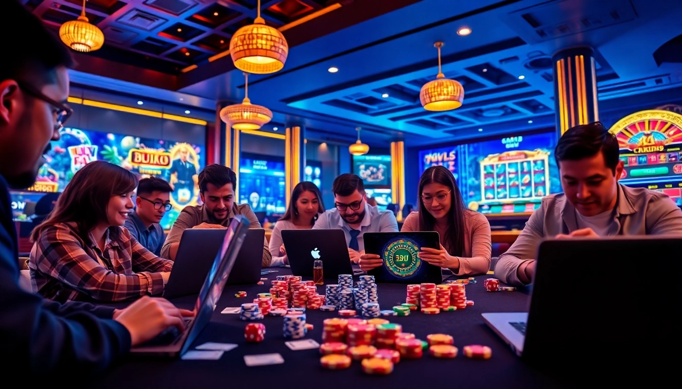 Experience the excitement of online gambling with 789bet, showcasing players engaging with thrilling games on various devices.