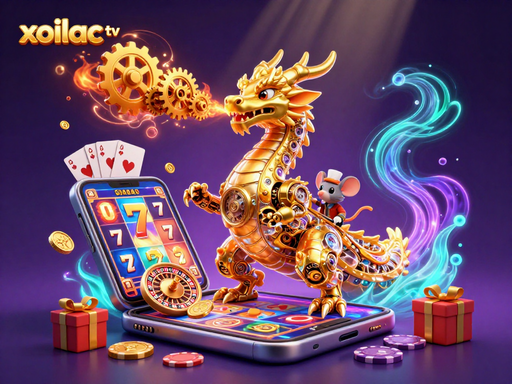 Engage with xoilac tv in this vibrant 3D scene showcasing interactive slot gaming.