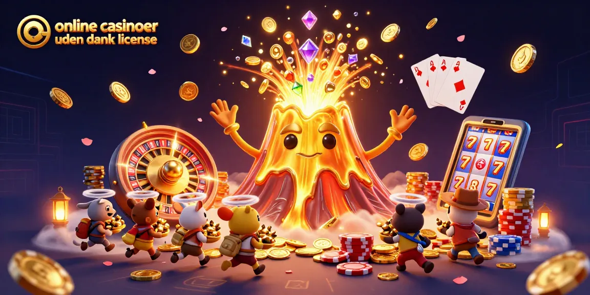 Play at the vibrant online casinoer uden dansk licens featuring a golden volcano erupting treasures.
