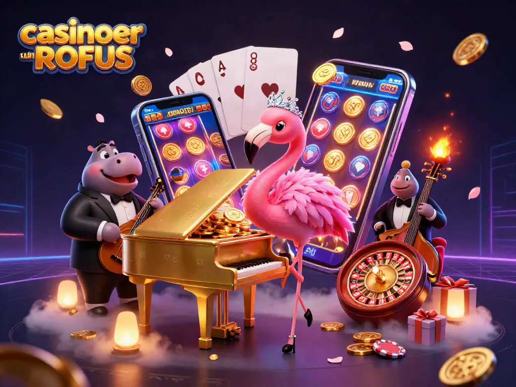 Experience the excitement of casinoer uden ROFUS with this vibrant 3D illustration showcasing a lively casino scene.