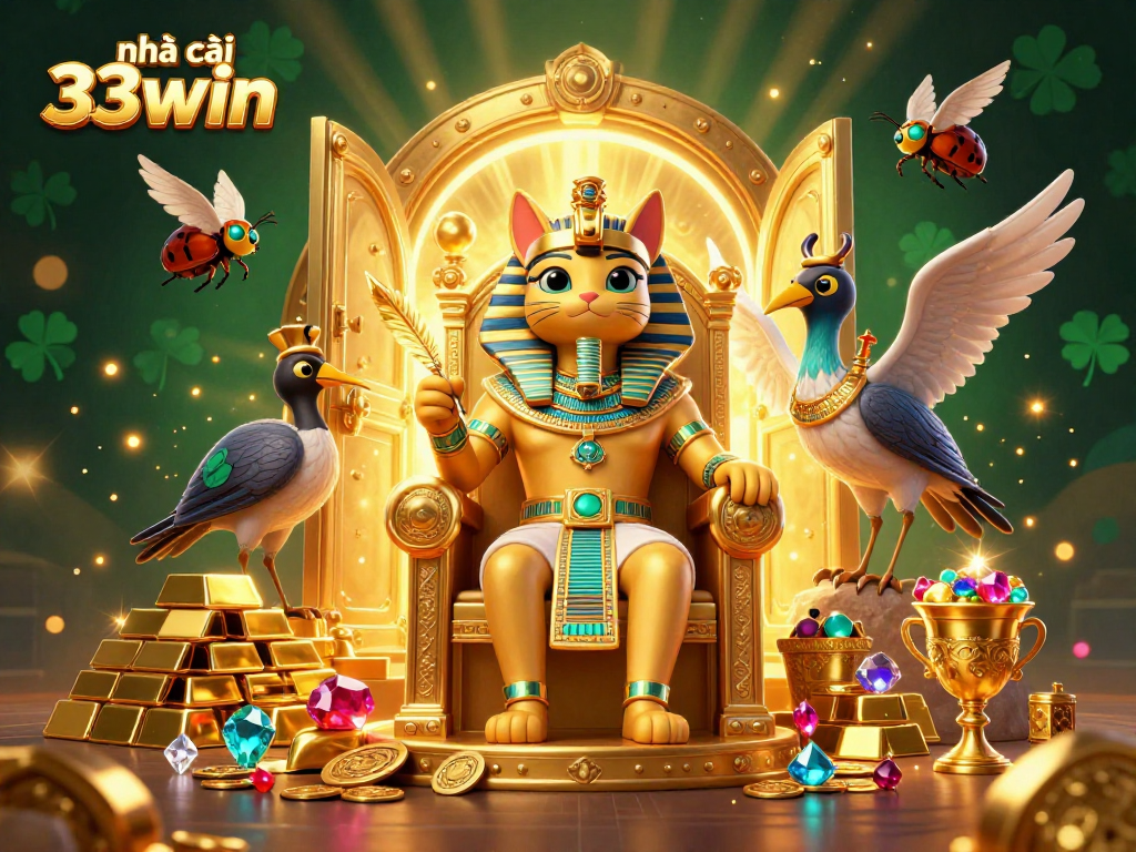Experience the thrills at nhà cái 33win with captivating 3D illustrations of Egyptian-themed casino riches.