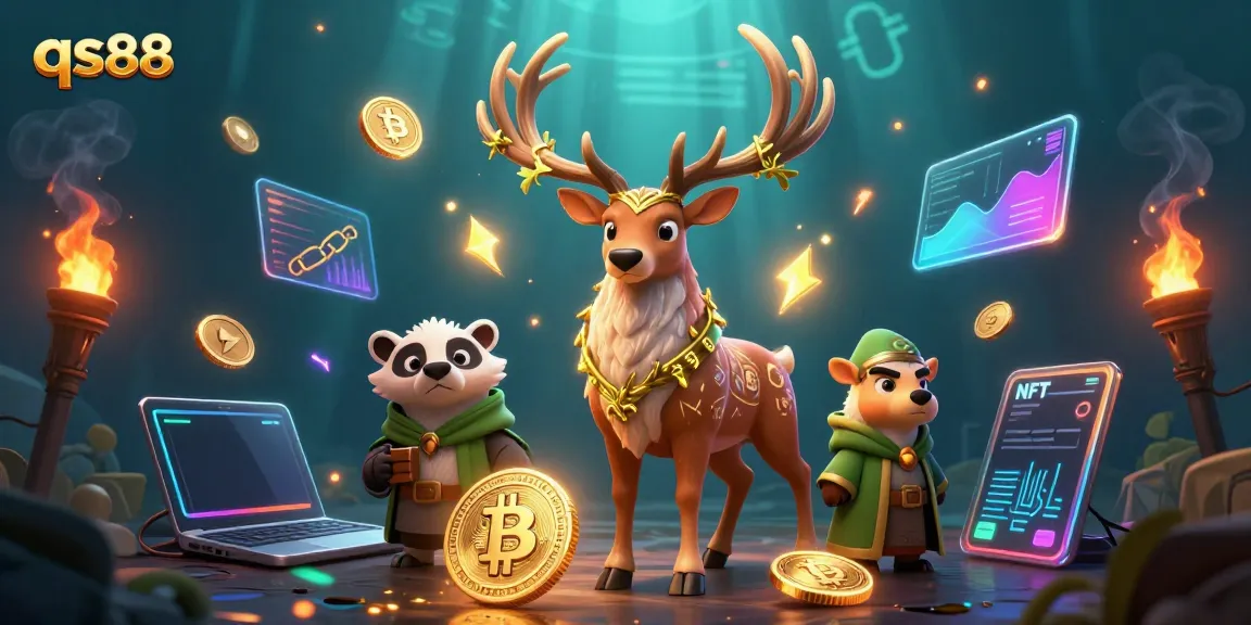 Engage with qs88's vibrant casino experience through a magical scene with druid creatures and crypto elements.