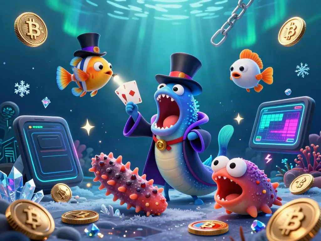 Spela på gambler-casino med bioluminescerande karaktärer och moderna kryptovalutor som bakgrund