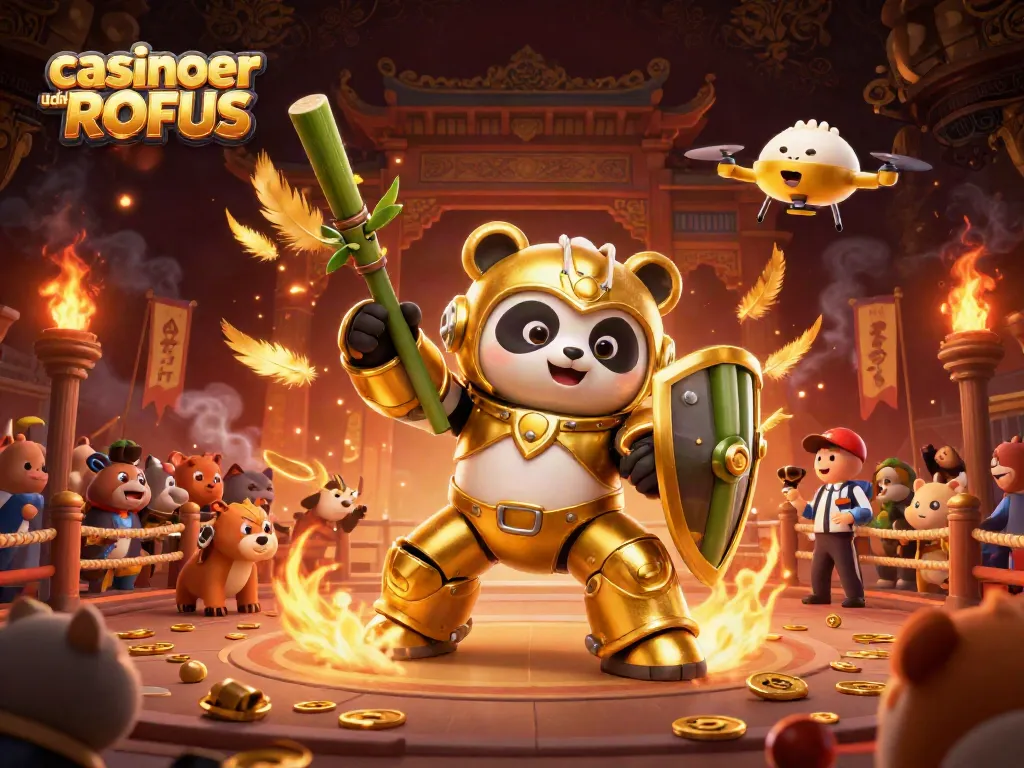 Experience the thrill of casinoer uden ROFUS in a vibrant and dynamic 3D arena illustration.