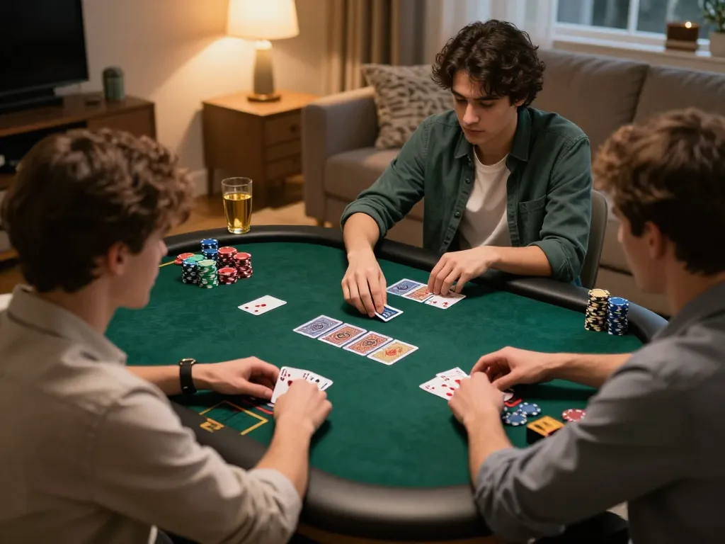 FIVE88 players enjoying an intense online poker game from the comfort of their home.