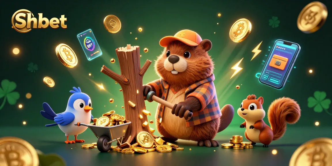 Sh bet showcases exciting gameplay with a cartoon beaver and golden coins in a vibrant casino scene.