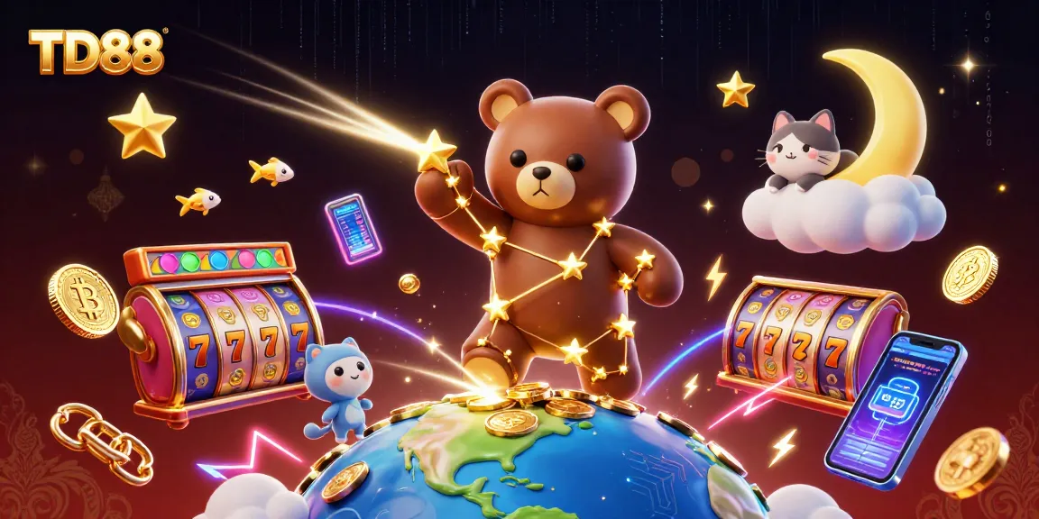 Experience thrilling jackpots at TD88 with vibrant slots, constellation bear, and crypto elements.