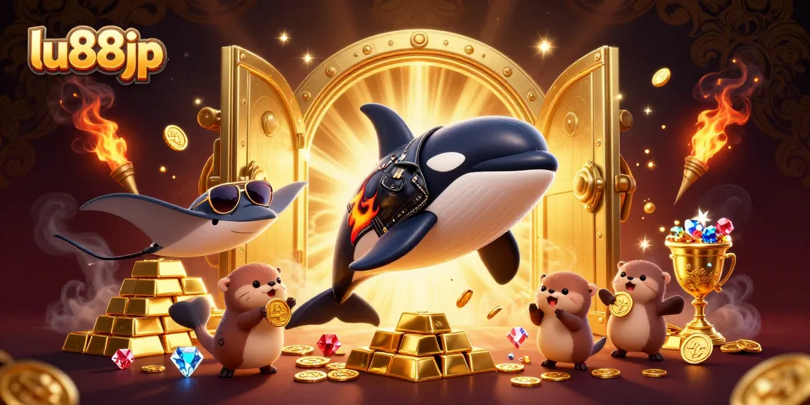 Engage in thrilling gameplay at lu88jp with vibrant casino characters surrounded by treasures.