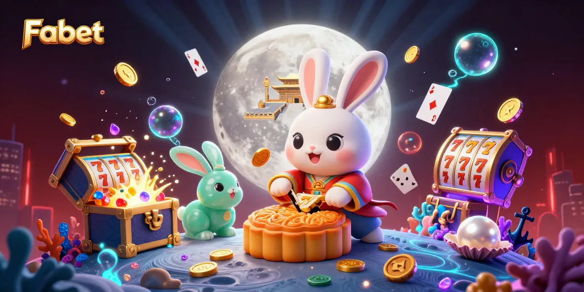 Fabet enhances your gaming with a captivating scene featuring a moon rabbit and casino excitement.