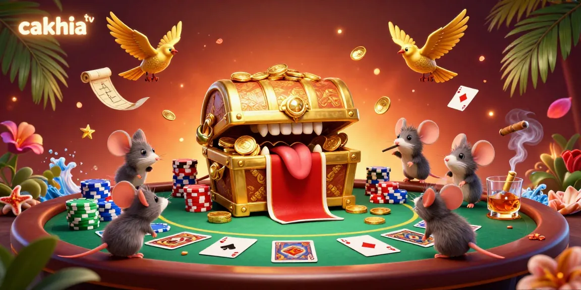 Experience the thrills of cakhia tv with a vibrant poker scene featuring a golden treasure chest and dynamic game elements.