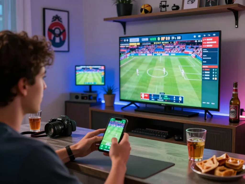 Engaged betting on sports using the topbet3 app in a lively home setup