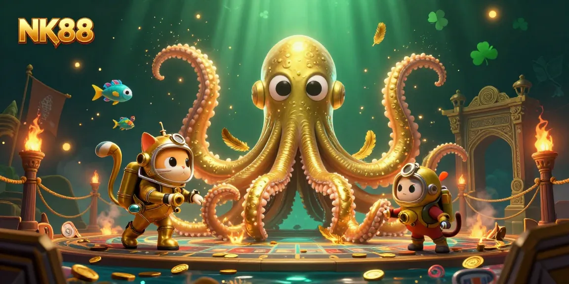 Join the excitement of NK88 as the kraken emerges from treasure-filled waters, enhancing the online casino experience.
