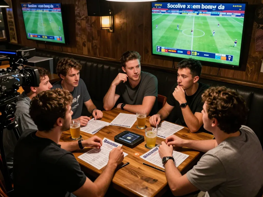 Socolive xem bong da live sports betting excitement in a lively sports bar with friends.