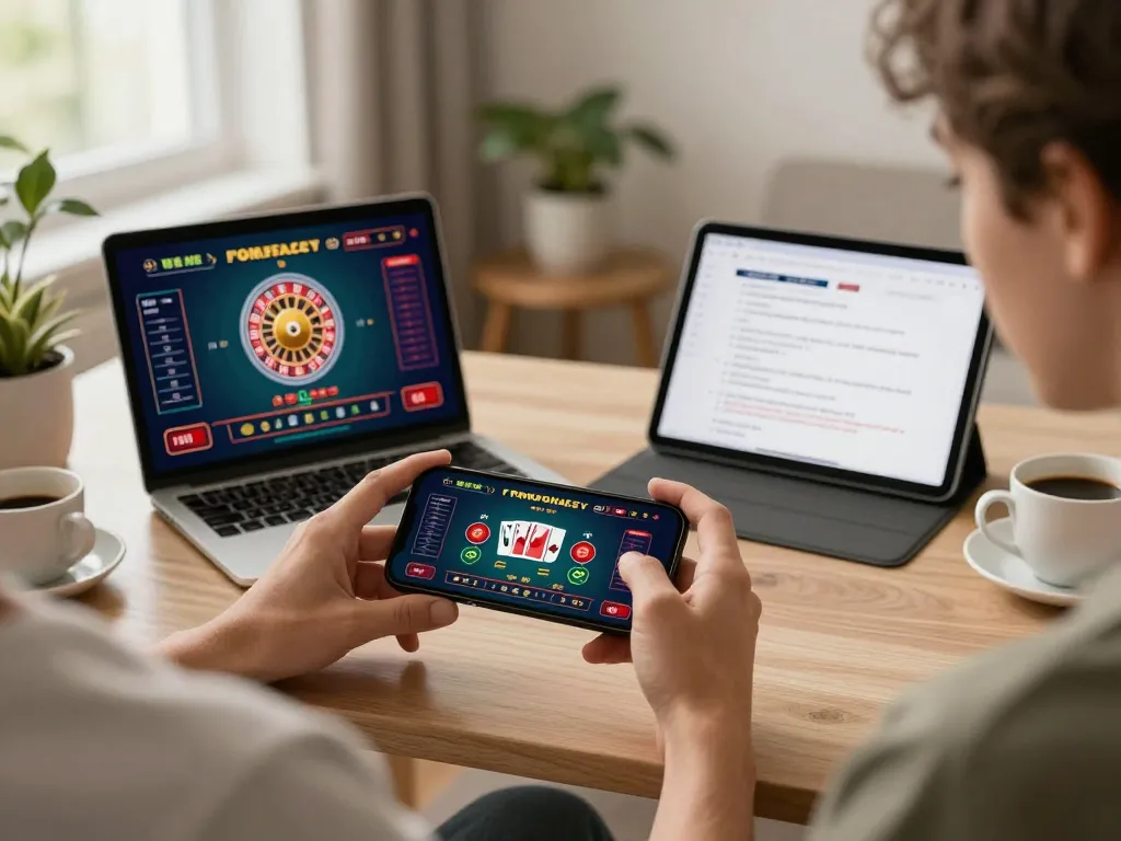 Engaging with five88 casino app on smartphone in a cozy home setting for live dealer fun.