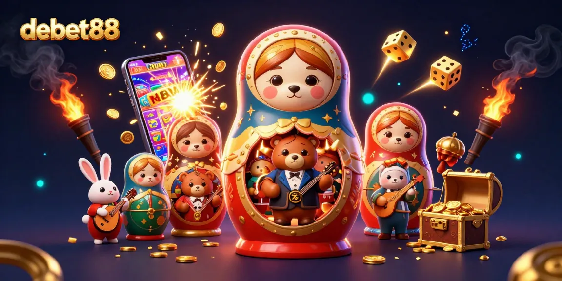 Experience the excitement at debet88 with a vibrant casino scene featuring playful cartoon bears and dynamic gaming elements.