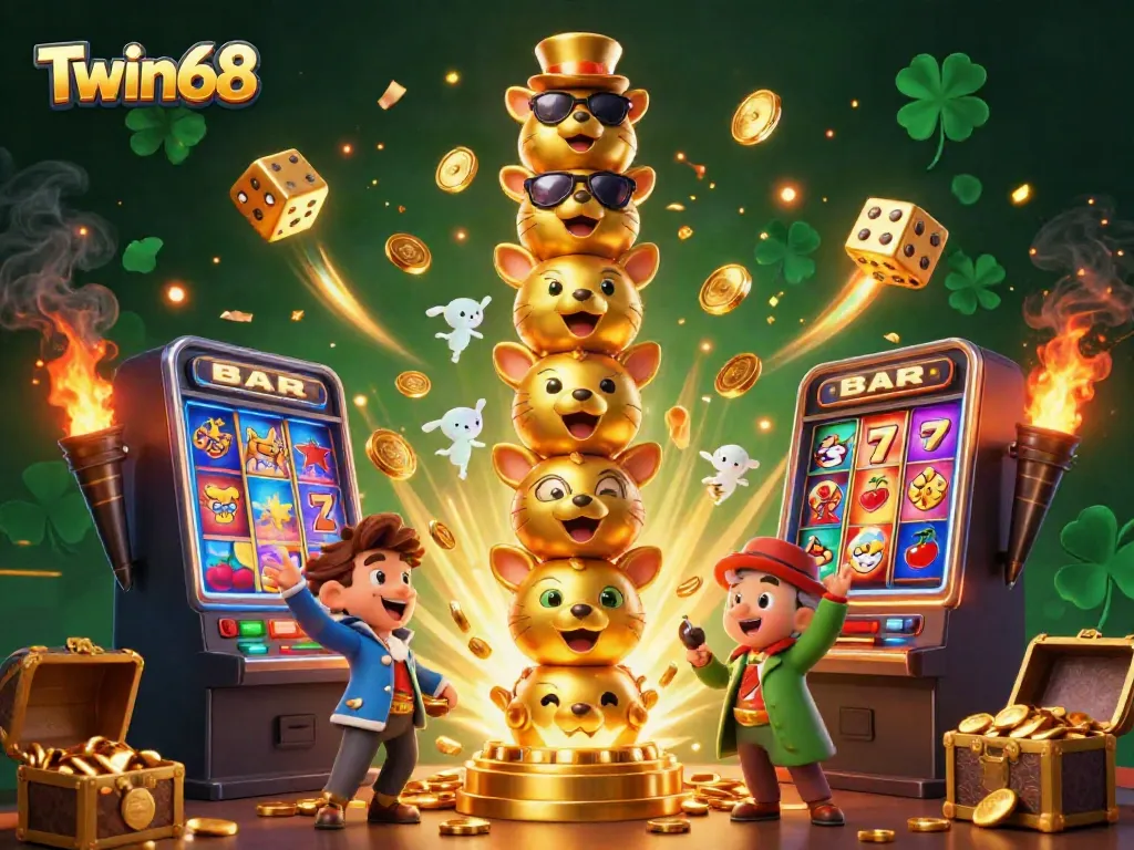 Twin68 showcases an engaging 3D scene of a golden totem pole and dynamic casino elements, expressing thrilling gaming excitement.