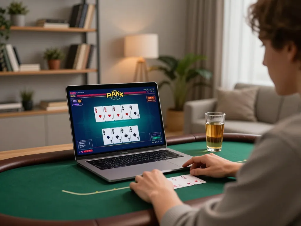Engaging gameplay on vu88 online poker game interface, reflecting a relaxed home setting.