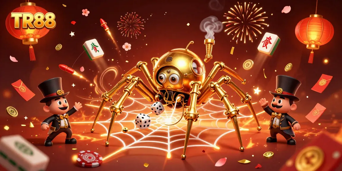 Engage with TR88 in a vibrant gambling scene filled with golden coins and steampunk elements.