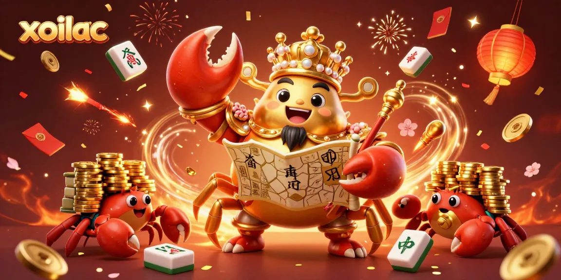 Engage in the exciting world of xoilac as the golden crab emperor reigns supreme amidst festive gaming elements and vibrant fireworks.