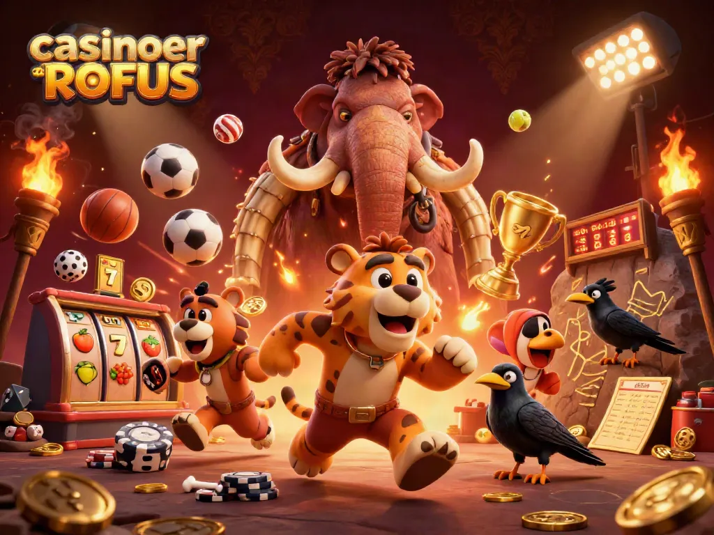 Experience casinoer uden ROFUS in a vibrant prehistoric casino scene with engaging characters and dynamic game elements.