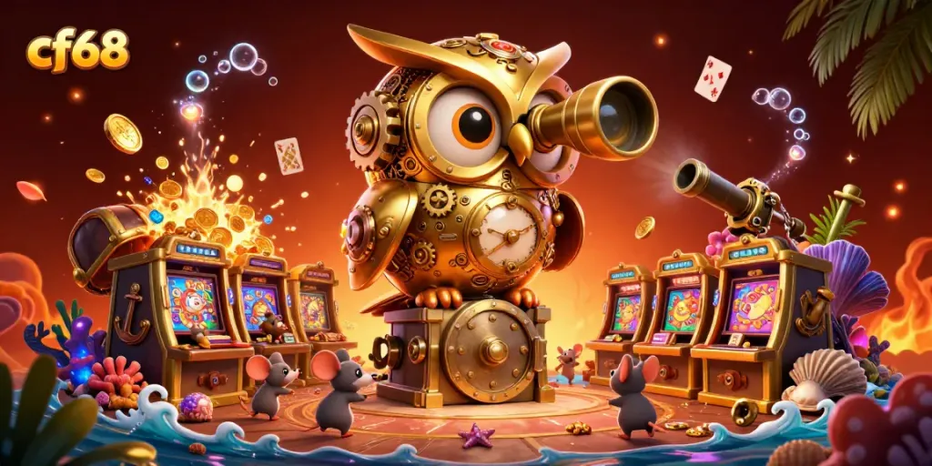 Engage in exciting gameplay at cf68, featuring a dynamic owl and vibrant gaming scene.
