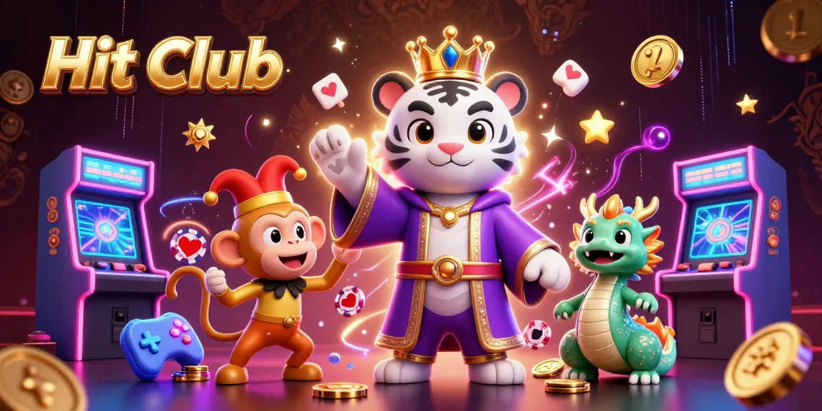 Hit Club showcases a vibrant scene featuring a royal tiger with poker chips and gaming elements.