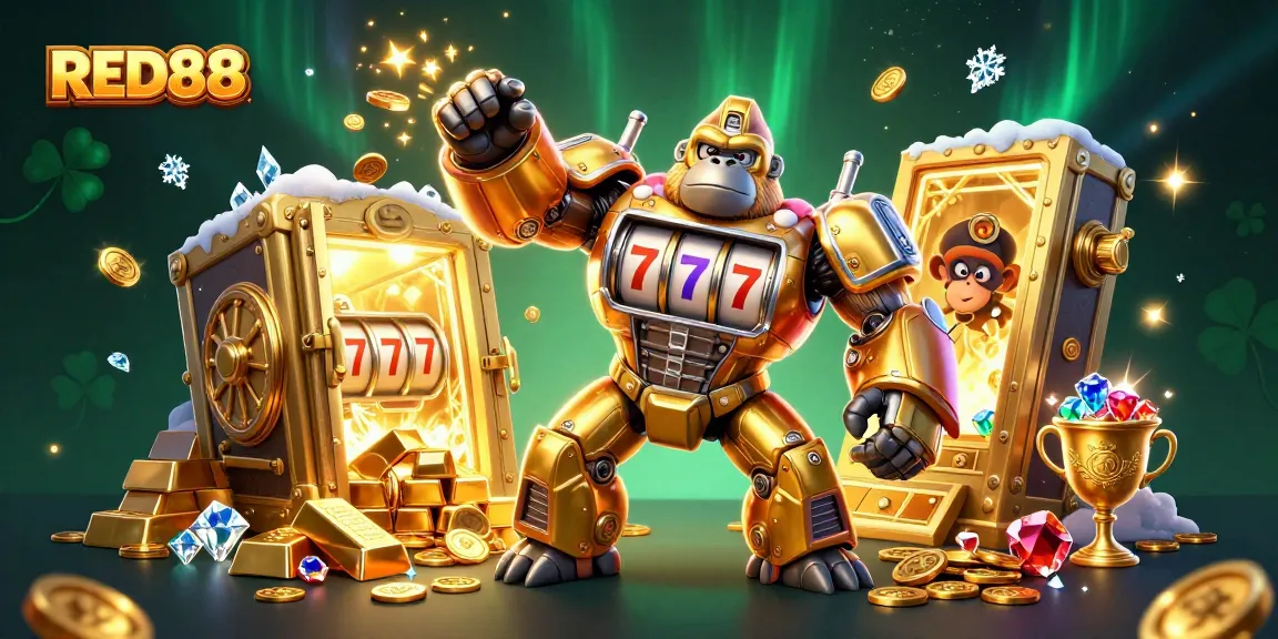 Experience thrilling wins at RED88 with a vibrant and dynamic 3D casino scene showcasing excitement and rewards.
