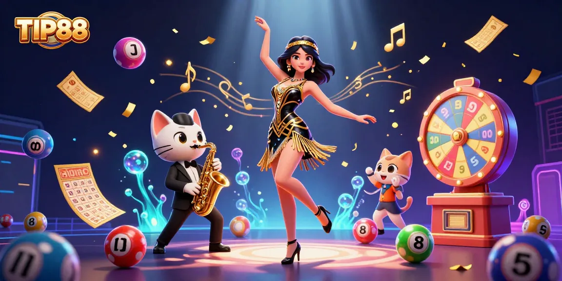 Experience the excitement of TIP88 with colorful lottery elements and dynamic characters in a vibrant casino setting.