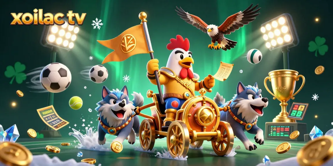 Experience exciting action on xoilac tv with a dynamic 3D illustration featuring engaging sports and casino elements.
