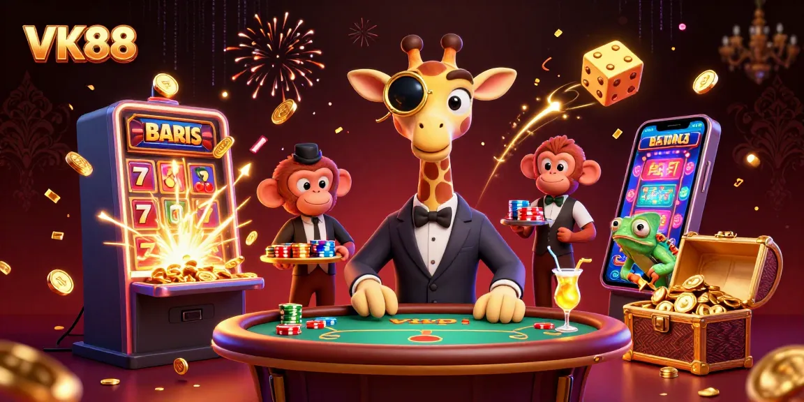 Experience the excitement of VK88 with high-roller characters in a vibrant casino scene.