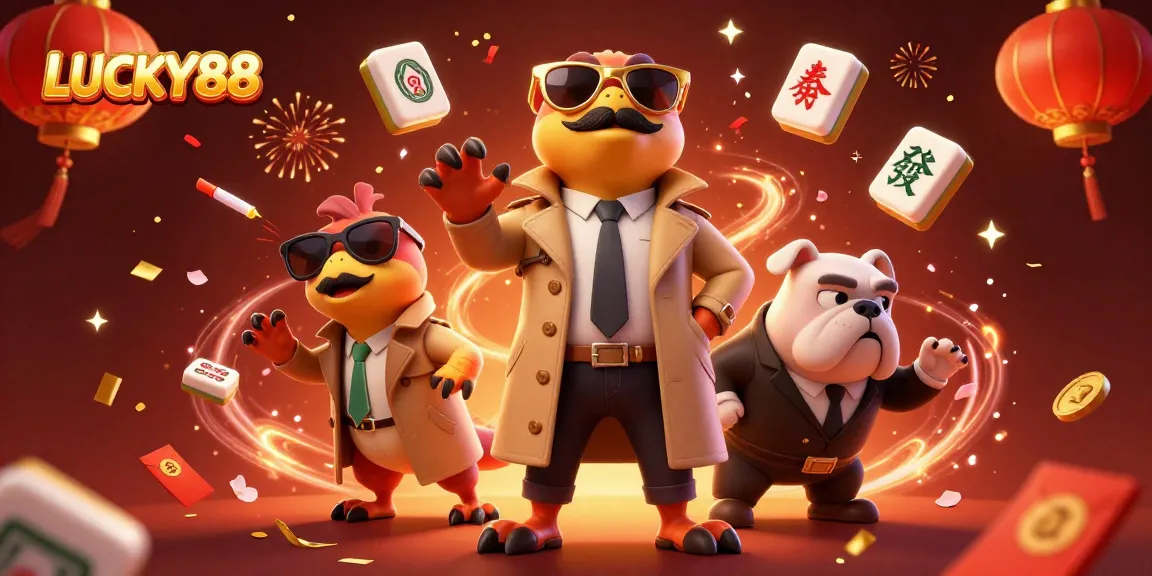 Experience the excitement of LUCKY88 with vibrant 3D raptors entering a casino lounge ambiance.