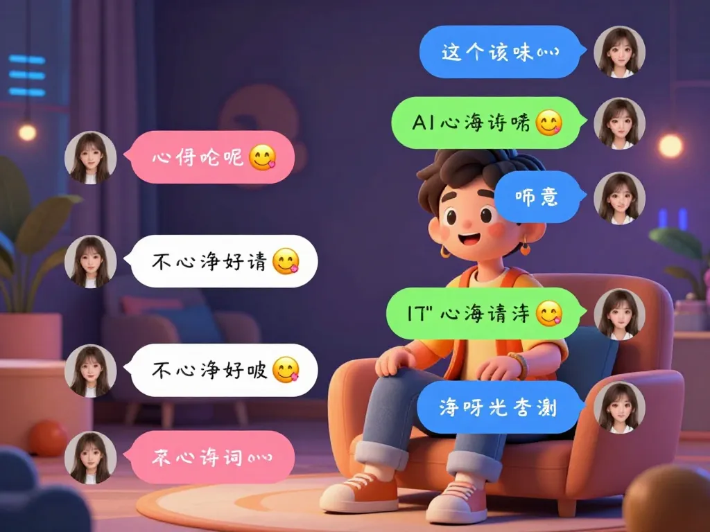 Engaging porn chat AI character conversing with a user in a cozy virtual lounge.