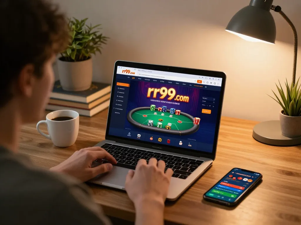 Engaging gameplay on rr99.com showcasing an online casino poker session from a cozy home setup.