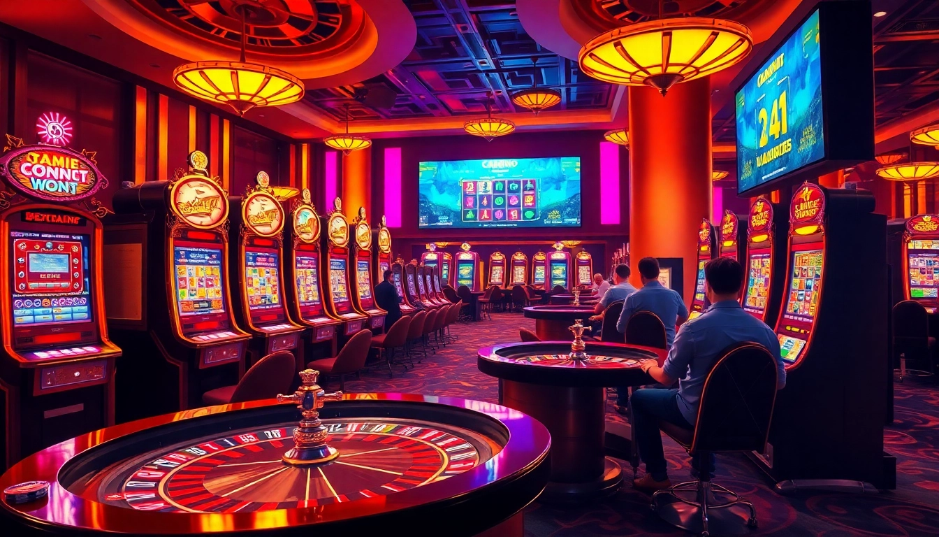 Experience the excitement of online gambling at https://topnohu.one/ with colorful slot machines and eager players.
