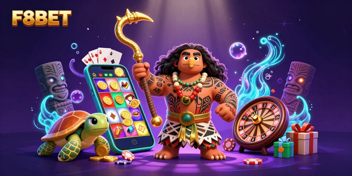 Experience F8BET's immersive casino adventure with vibrant characters, slot games, and rich visuals.