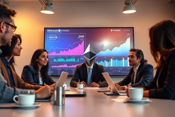 Ethereum kurs framtid in a professional setting with businesspeople analyzing financial trends